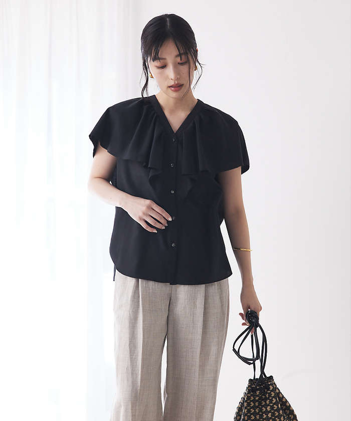 ラッフルカラーVネックブラウス【予約】(508194229) | qualite
