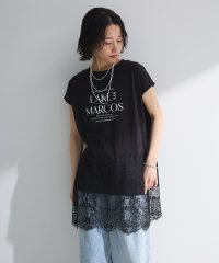 Green Parks/グリーン パークス Green Parks フレンチスリーブ裾レースロゴチュニック/508191623