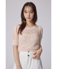 rienda/メッシュロゴショートニットトップス/508194835