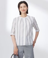 J.PRESS LADIES（LARGE SIZE）/【洗える】SHEERストライプ クルーネック ブラウス/508197641