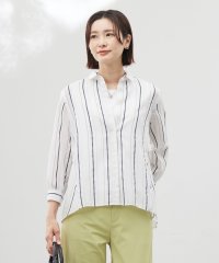 J.PRESS LADIES（LARGE SIZE）/【洗える】SHEERストライプ ペプラム シャツ ブラウス/508197642