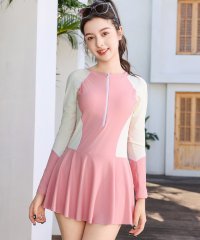 TeddyShop/テディショップ Teddyshop キッズ水着 長袖配色ジップワンピ風オールインワン水着 【返品不可商品】/508200567