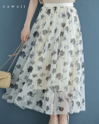 CAWAII/カワイイ CAWAII プリーツインナーの花柄チュールミディアムスカート/508201086