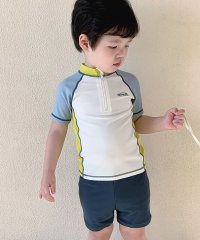 TeddyShop/テディショップ Teddyshop キッズ水着 半袖マルチ配色ラッシュガードトップス+ショートパンツ+キャップ 上下3点セット【返品不可商品】/508201206