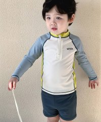 TeddyShop/テディショップ Teddyshop キッズ水着 長袖マルチ配色ラッシュガードトップス+ショートパンツ+キャップ 上下3点セット【返品不可商品】/508201208