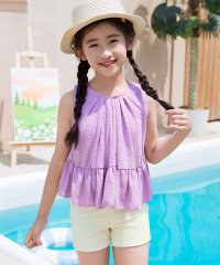 TeddyShop/テディショップ Teddyshop キッズ水着 エンボス風ペプラムフリルビキニ 上下2点セット【返品不可商品】/508201215