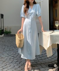 TeddyShop/テディショップ Teddyshop レディース 半袖ストライプ柄Vネックウエスト切替フレアワンピース/508201248