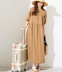 lulucomfy/ルルコンフィー lulucomfy ≪原志保≫【UV/接触冷感/吸汗速乾/洗える】動くたびにふわっと揺れる、ボリュームたっぷり切替ギャザーワンピース (ベージュ/508201418