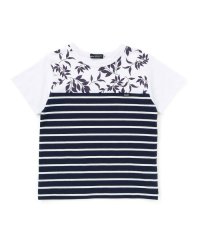 BeBe/リーフ柄ボーダー切り替え天竺半袖Tシャツ(90~150cm)/508182685