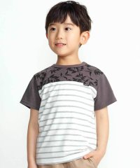 BeBe/リーフ柄ボーダー切り替え天竺半袖Tシャツ(90~150cm)/508182685