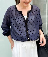 シアーフロッキードットクルーネックカーディガン