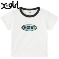 X-girl/エックスガール X－girl GRADATION GLITTER OVAL LOGO S/S BABY TEE WHITE ホワイト 白 [1052520110/508202022