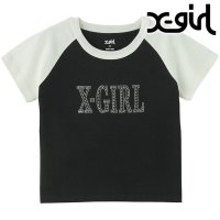 X-girl/エックスガール X－girl RHINESTONE ROMAN TYPE LOGO RAGLAN S/S BABY TEE BEIGE ベージュ [105252/508202025