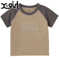 X-girl/エックスガール X－girl RHINESTONE ROMAN TYPE LOGO RAGLAN S/S BABY TEE BEIGE ベージュ [105252/508202025