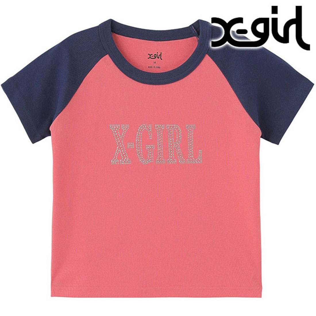国内配送★X-girl★RHINESTONE ROMAN TYPE LOGO RAGLAN RHINESTONE ROMAN TYPE LOGO RAGLAN S/S BABY TEE｜エックス