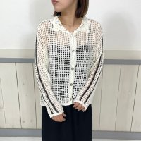 CRB/シーアールビー CRB 袖ライン襟付きメッシュカーディガン/508202245