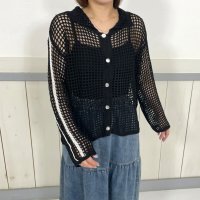 CRB/シーアールビー CRB 袖ライン襟付きメッシュカーディガン/508202245