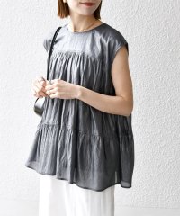 SHIPS any WOMEN/SHIPS any:〈手洗い可能〉箔 ティアード レースアップ フレンチスリーブ ブラウス/508202851