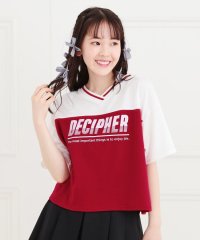 PINK-latte/Vネック切替Tシャツ/508202878
