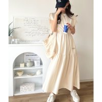 Classical Elf/クラシカルエルフ Classical Elf 《JaVaジャバコラボ》リラクシーな抜け感♪ロゴ刺繍入りドロスト使いティアードロングワンピース/508203226