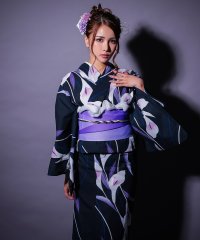 Retica/レティカ Retica 浴衣レディース濃紺 しっとり菖蒲の花 ゆかた 3点セット 浴衣 作り帯 下駄/508205480