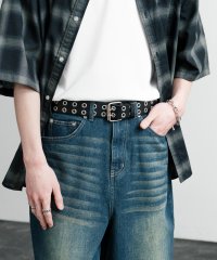 Rocky Monroe/ロッキーモンロー Rocky Monroe フェイクレザーベルト PU メンズ レディース 合成皮革 ダブルピン メタルホール ダブルホール ワイド カジュアル/508205731