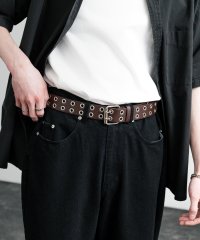 Rocky Monroe/ロッキーモンロー Rocky Monroe フェイクレザーベルト PU メンズ レディース 合成皮革 ダブルピン メタルホール ダブルホール ワイド カジュアル/508205731
