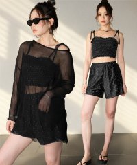 OSYAREVO/オシャレボ OSYAREVO 【ネット限定】シアートップス付き シャーリングビキニ セットアップ 体型カバー 水着 4点セット 【返品不可商品】/506605174