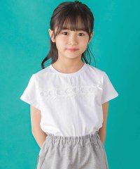 BeBe Petits Pois Vert/【店舗限定】スカラップ丸レーステープ切り替え天竺半袖Tシャツ(95~160cm)/508194672