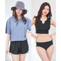 Honeys/ハニーズ Honeys 水着／4点セット 水着 4点セット Tシャツ 半袖Tシャツ ショートパンツ タンクトップ ショーツ ドロスト 無地 カップ付き レディー/508207269