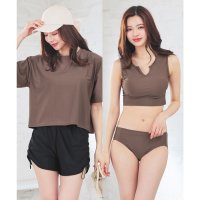 Honeys/ハニーズ Honeys 水着／4点セット 水着 4点セット Tシャツ 半袖Tシャツ ショートパンツ タンクトップ ショーツ ドロスト 無地 カップ付き レディー/508207269
