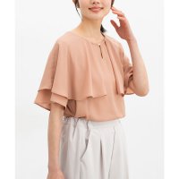 Honeys/ハニーズ Honeys ケープ風ブラウス トップス ブラウス 半袖 大きいサイズ オフィス きれいめ ケープ風 無地 ジョーゼット 裏地付き フレア袖 レディー/508207292