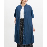 Honeys/ハニーズ Honeys 半袖デニムワンピース ワンピース 半袖 ロング丈 ハニさら デニムワンピース 半袖ワンピース 接触冷感 マオカラー レスウォーター レデ/508207296