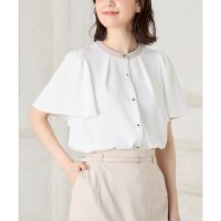 Honeys/ハニーズ Honeys 配色フレア袖ブラウス トップス ブラウス 半袖 大きいサイズ オフィス きれいめ 配色ブラウス フレア袖 ジョーゼット 無地 配色 レデ/508207298