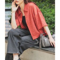 Honeys/ハニーズ Honeys レースシャツ トップス カーディガン 半袖 シャツ フロントボタン レース ストレッチ ジョーゼット素材 衿付き 短め丈 ガーリー レデ/508207315