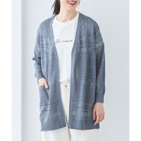 Honeys/ハニーズ Honeys 8分袖透かし編トッパー トップス カーディガン ウォッシャブル トッパーカーディガン 透かし編み 無地 アクリル スリット Vネック レ/508207337