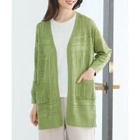 Honeys/ハニーズ Honeys 8分袖透かし編トッパー トップス カーディガン ウォッシャブル トッパーカーディガン 透かし編み 無地 アクリル スリット Vネック レ/508207337