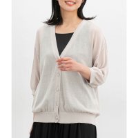 Honeys/ハニーズ Honeys 6分袖Vネックカーデ トップス カーディガン UVカット Vネック 無地 レーヨン混 麻調 リネンライク フロントボタン カジュアル レ/508207338