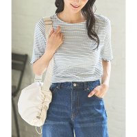 Honeys/ハニーズ Honeys 半袖テレコメロー使いT トップス Tシャツ 半袖Tシャツ カットソー 半袖 UVカット 無地 ボーダー 綿混 ストレッチ テレコ レディ/508207347