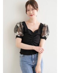Ludic Park/フラワー刺繍パフスリーブトップス/508207369