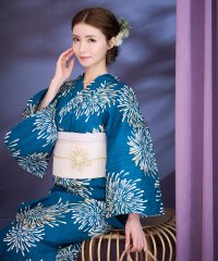 Retica/レティカ Retica 浴衣 レトロ ターコイズに大輪花火 ゆかた3点セット(浴衣+作り帯+下駄)/508207614