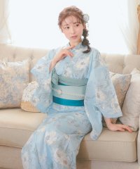 Retica/レティカ Retica 浴衣 パステルブルーに線画フラワー ゆかた3点セット (浴衣+作り帯+下駄)/508207618