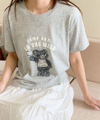 LOWO/ロワ LOWO 綿麻混ベアープリントTシャツ カットソー/508207864