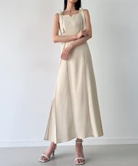JUNOAH/ジュノア JUNOAH 肩リボンリネン混サイドプリーツマーメイドキャミワンピース/508208193