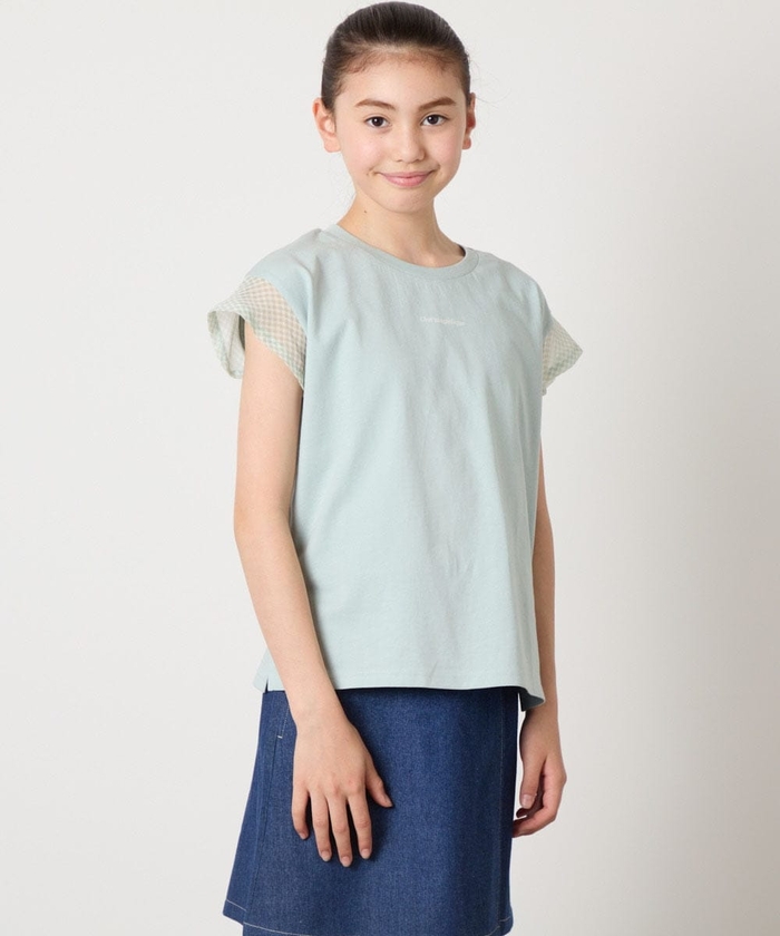 100－160]【接触冷感】シアーギンガムフレアスリーブTシャツ