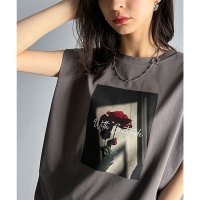 Classical Elf/クラシカルエルフ Classical Elf シンプルなのに着映える！お花フォトプリントシルケット加工フレンチスリーブTシャツ/508208332