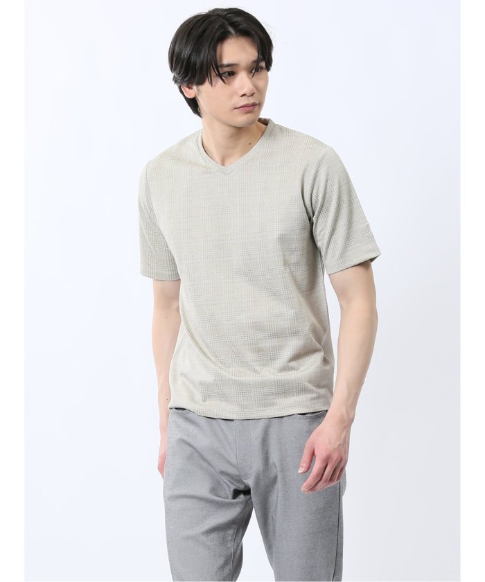 セール】タカキュー TAKA－Q 千鳥ジャガード Vネック半袖Tシャツ