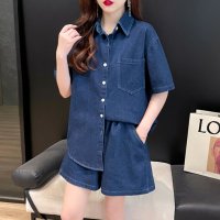 Belle Cie/ベルシー Belle Cie デニム セットアップ 半袖 ショートパンツ ショーパン シャツ 夏 レディース 韓国ファッション 上下セット ストリート おしゃれ/508211268