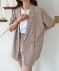 LAUIR/ラウアー LAUIR 金釦ハーフスリーブリネン混シャツ＋ショートパンツset(薄手、シャツ裏地なし)/508212506
