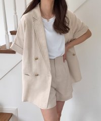 LAUIR/ラウアー LAUIR 金釦ハーフスリーブリネン混シャツ＋ショートパンツset(薄手、シャツ裏地なし)/508212506